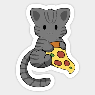 Grey Tabby Cat with Pizza Sticker